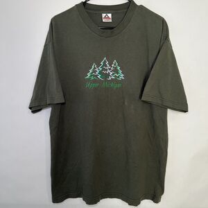 Vintage Alstyle Upper Michigan T Shirt Mens Size XL Green Embroidered Short Slv